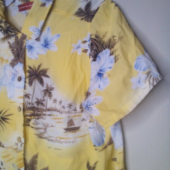 Gloria Vanderbilt Shirt Blouse S Button Short Sleeve Tropical Beach Yellow Brown - Picture 8 of 15